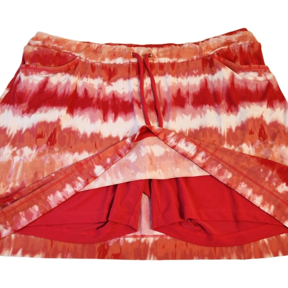 Chico's 3 Weekends Womens Knit Skort Sz XL Tie Dye Red Orange Pink Stretch Skirt - Picture 2 of 16